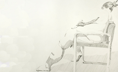 Ink pen drawing of Woman In Chair